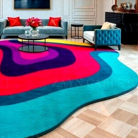 Handcrafted Teal Abstract Freeform Living Room Rug